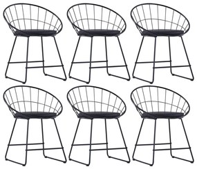 Jedálenské stoličky so sedadlami z umelej kože 6 ks čierne oceľ
