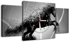 Gario Obraz s hodinami Čiernobiely kôň, Jakub Banas - 3 dielny Rozmery: 80 x 40 cm