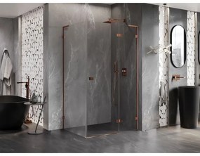 Mexen Lunar, L pravý výklopný sprchový kút 75 x 70 cm, 8mm číre sklo, profil ružové zlato, 834L-075-070-60-00-P