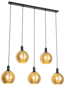 Dizajnové závesné svietidlo čierne so zlatým sklom 5 svetiel - Bert
