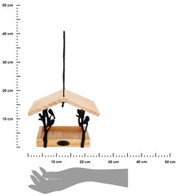 Závesné kŕmidlo pre vtáky Rhi, 18x24,5x24,5 cm, drevo/kov, hnedá