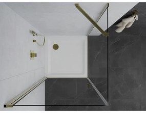 Mexen Pretoria sprchovací kút 80 x 80 cm, priehľadný, zlatý + plochá sprchová vanička-852-080-080-50-00-4010