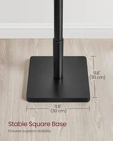 Stojací masívny drevený vešiak s nastavením výšky v čiernej farbe