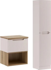 Koupelnová sestava Nova Cashmere I s deskou, regálem a skříňkami 50 cm kašmírová/dub coast evoke