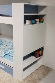 Detská poschodová posteľ z masívu borovice GASPAR so šuplíkmi a regálom - 200x90 cm - biela