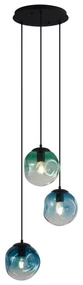 Art Deco závesná lampa čierna s modrým a zeleným sklom 3-svetlá - Douglass