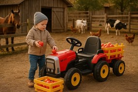 Elektrické autíčko Traktor s prívesom NV-X611 červené