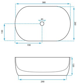 Rea Amelia Mini, umývadlo na dosku 380x260x120 mm, biela lesklá, REA-U3322