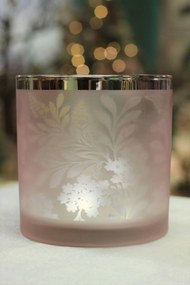 Ružový sklenený svietnik Kvety 15cm