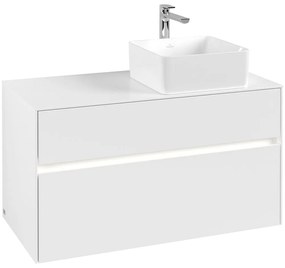 VILLEROY &amp; BOCH Collaro závesná skrinka pod umývadlo na dosku (umývadlo vpravo), 2 zásuvky, s LED osvetlením, 1000 x 500 x 548 mm, White Matt, C040B0MS