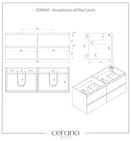 Cerano Carole, závesná umývadlová skrinka s doskou 120x46x50 cm, čierna matná, CER-CER-476396