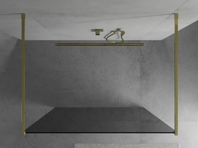 Mexen Kioto, priechodná sprchová zástena 100 x 200 cm, 8mm šedé sklo, 2x zlatá stabilizačná rozpera, 800-100-002-50-40