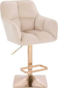 LuxuryForm DESIGN Barová stolička AMALFI VELUR na zlatej hranatej podstave - krémová