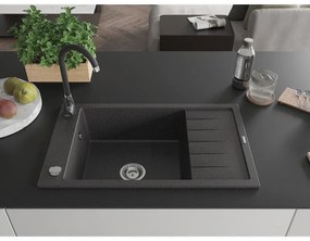 Mexen Elias, 1-komorový granitový drez s odkvapkávačom 795x480x200 mm a čierna kuchynská batéria Telma, čierna škvrnitá, 6511-76-670200-70
