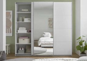 Šatníková skriňa so zrkadlom Carano, 215 cm, biela