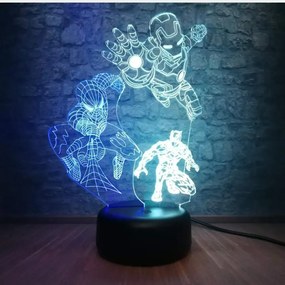 3D LED nočná lampa 3Dmix 3DL-SL - Avengers – Ironman, Spider-man, Batman (Solar)