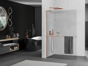 Mexen Kioto+ L, sprchová zástena Walk-In s poličkou a vešiakom 80 x 200 cm, 8mm číre sklo, medený matný profil, 800-080-123-65-00