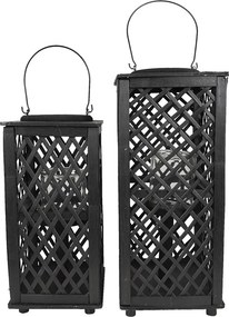 Čierny drevený závesný lampáš Bamboo - 21*21*50 cm