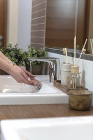 Laveo Plato, elektronická umývadlová batéria s externou reguláciou teploty, stojanková, chrómová, LAV-BLY_024D