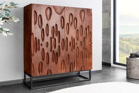 Vysoká komoda DUNE 120cm 3D akáciové drevo tmavý orech hnedý
