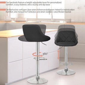 MIADOMODO Barová stolička 2ks, bez podrúčky, čierna