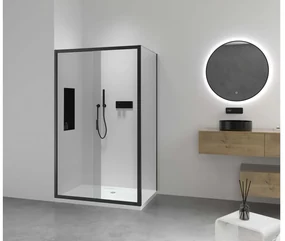 CERANO - Sprchovací kút Varone LINE L/P - čierna matná, transparentné sklo - 100x80 cm - posuvný, CER-CER-DY505B-90102