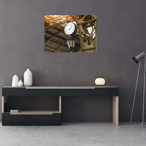 Sklenený obraz - Nádražné hodiny (70x50 cm)