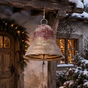 Obrovský koový červeno-zlarý závesný zvon Bell s rolničkou - Ø 52*56 cm
