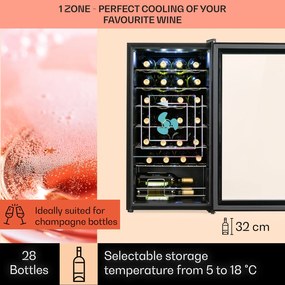 Klarstein Shiraz 28 Uno, vinotéka, 74 l, 28 fliaš, 5-18°C, dotykový ovládací panel