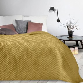 Jednofarebný prehoz na posteľ Alara/1 so vzorom, okrový 170x210 cm - PostelnePrehozy.sk