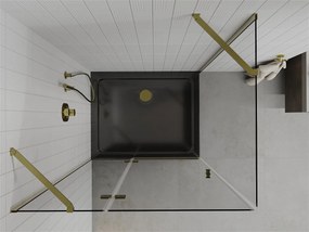 Mexen Roma, sprchovací kút s 1-krídlovými dverami 120 (dvere) x 80 (stena) cm, 6mm číre sklo, zlatý profil, slim sprchová vanička 5cm čierna, 854-120-080-50-00-4070G