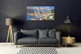 Obraz na skle Mesto hora more krajina 140x70 cm