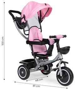 ECOTOYS Trojkolka 2v1 s otočným sedadlom + sklopná strieška - ružová