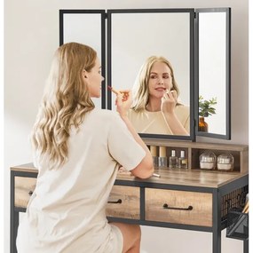 Toaletný stolík s taburetkou 28,6x42 cm FLORA hnedá/čierna