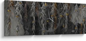 Obraz - Vŕbové vetvičky v čiernom pozadí (s hodinami) (90x30 cm)