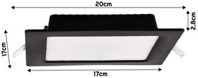 BERGE Štvorcový LED panel zapustený - čierny - 12W - PC - neutrálna biela