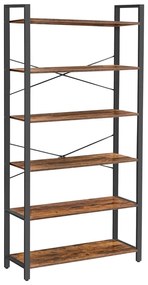 Polica na knihy, knižnica 6-úrovňová, rustikálna hnedá