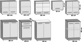 Kuchynská linka JULIA 320 cm šedý lesk s pracovnou doskou