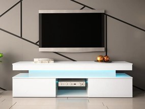 TV stolík/skrinka s LED osvetlením Lestirola 2D 190, Farba: biela / biely lesk