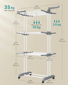 SONGMICS Veľký sušič na prádlo, 64 x 126 x 172 cm, biely