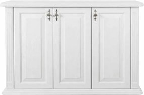 Biela úzka komoda s tromi dvierkami, 140x47x90 cm