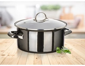 Banquet Hrniec smaltovaný METALLIC Black 22 cm, 3,75 l, s pokrievkou, 22 cm
