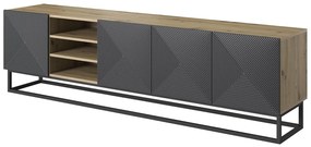 TV stolík Asha 167 cm na kovovom podstavci - artisan / čierny mat