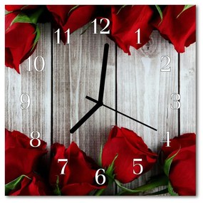 Nástenné sklenené hodiny Ruže na doske 30x30 cm