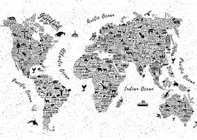 Sklenený obraz - Mapa z piktogramov (70x50 cm)