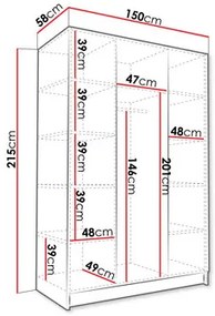 Šatníková skriňa Merpata II (čierna) (so zrkadlom). Vlastná spoľahlivá doprava až k Vám domov. 1105784