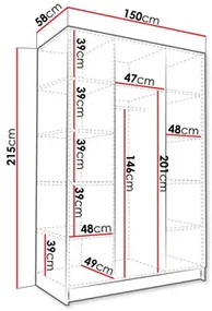 Šatníková skriňa Merpata II (biela + čierna) (so zrkadlom). Vlastná spoľahlivá doprava až k Vám domov. 1105782