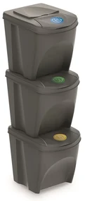 Set košov na triedený odpad II, 3 x 25 l, sivá