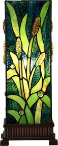 Zelená hranatá stolná lampa Tiffany Squilla - 18*18*45 cm E27/max 1*60W