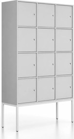 Kancelárska skriňa FRAME, biela podnož, 12x dvere, 1299 x 450 x 2185 mm, cylindrický zámok, sivá